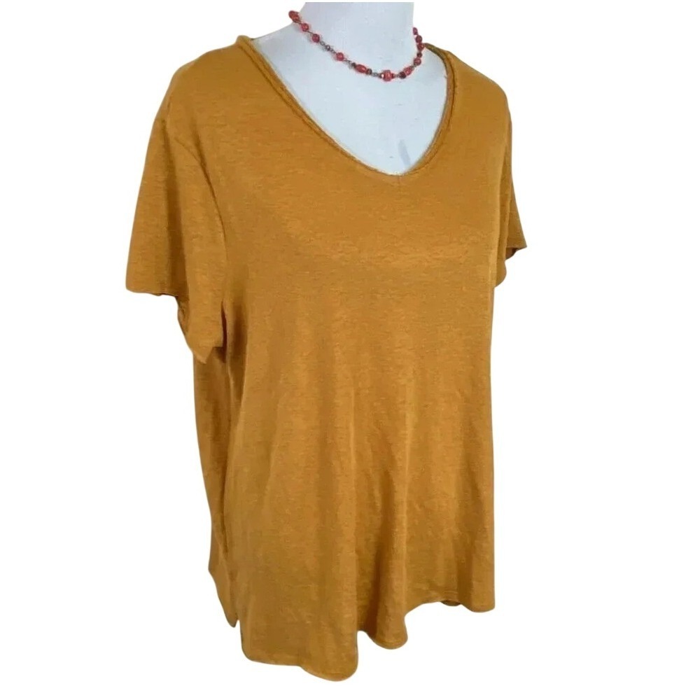 Mudd V-Neck T-Shirt XXL Warm Ginger Short Sleeve Raw Edge Slub Knit Tee‎